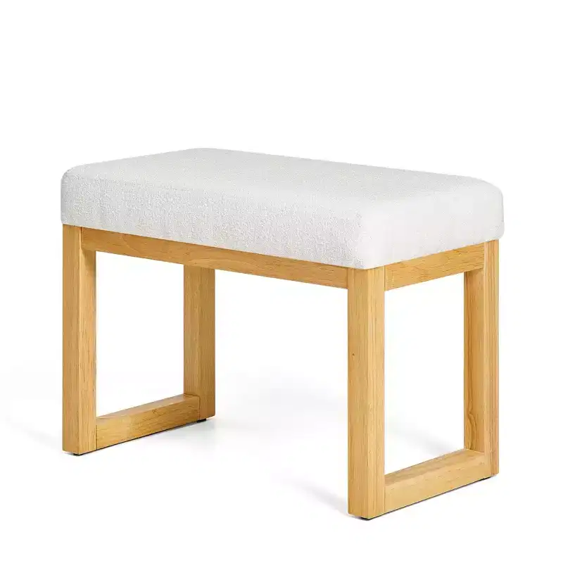 Modern Storage Ottoman - Boucle Upholstery, Solid Wood Frame, Entryway Shoe Bench