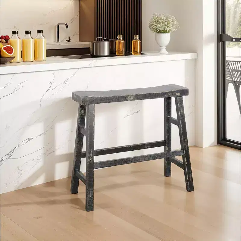 Royal Hampton 33 Wide Bar Height Bench | Trestle Legs with Footrests | Mahogany Wood