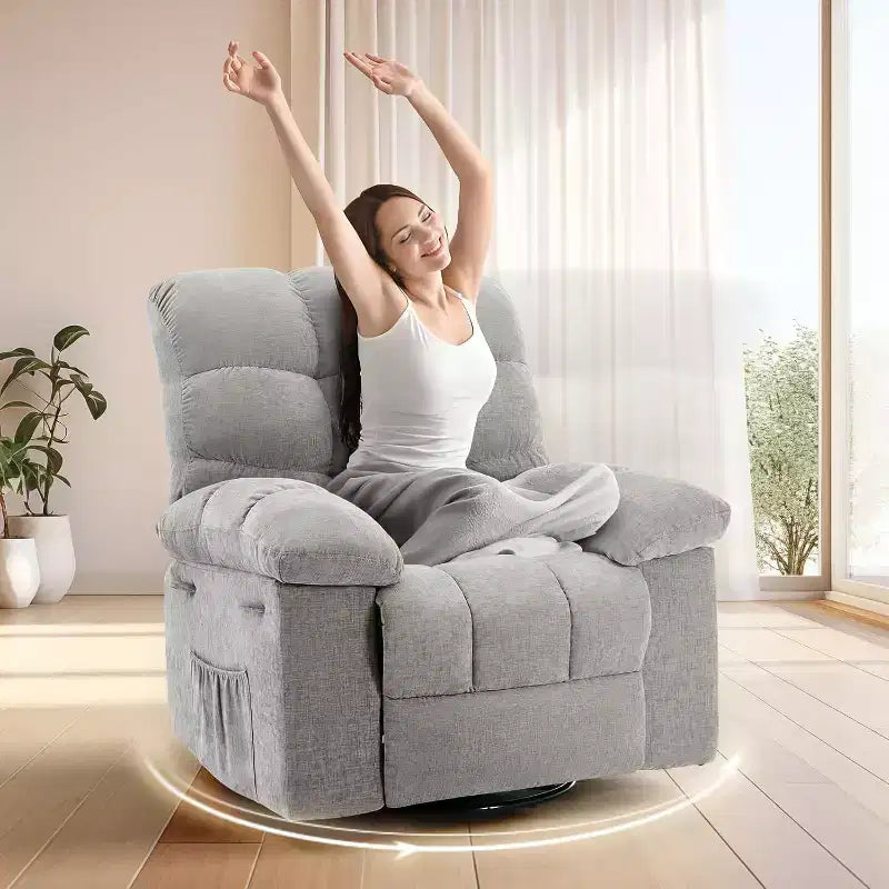 Rocking Recliner Chair, 360 Swivel Rocker, Lazy Boy Recliner Single Sofa, Extra Wide Manual Recliners, Chenille Upholstery Overstuffed Soft