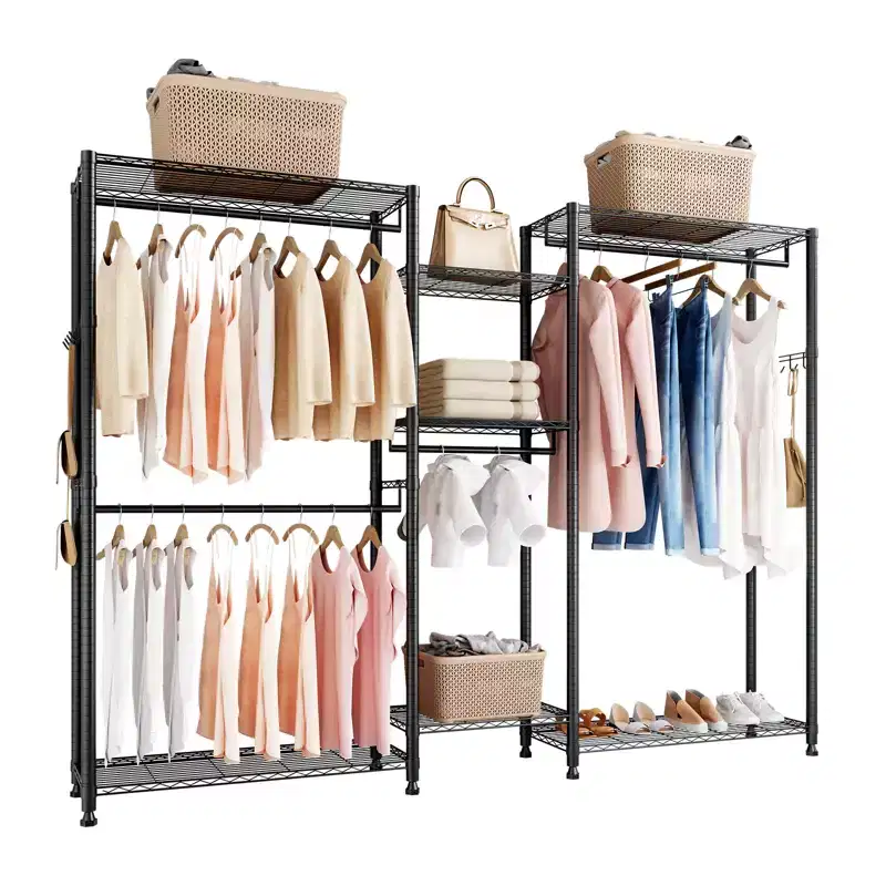 Clothing Garment Rack,Heavy Duty Closet Wardrobe,7 Adjustable Tiers Clothes Racks with Steel Frame,850lbs Load Capacity with 4Hanging Rods,Black