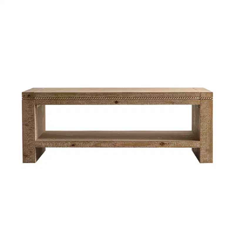 CLIHOME Rectangle Coffee Table with Solid Wood, Large 2-Tier Rustic Coffee Table with Storage Shelf, Office and Apartment