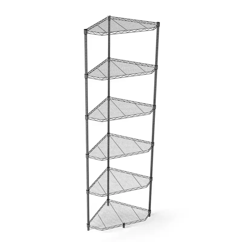 72 Inch H 6 Tier Black Metal Corner Wire Shelf Rack Adjustable Pentagonal Shelves for Bathroom Living Room Kitchen