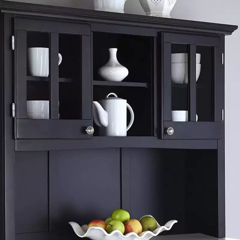 72.25" Sideboard Buffet Servers with Stainless Top and Hutch Black - Home Styles