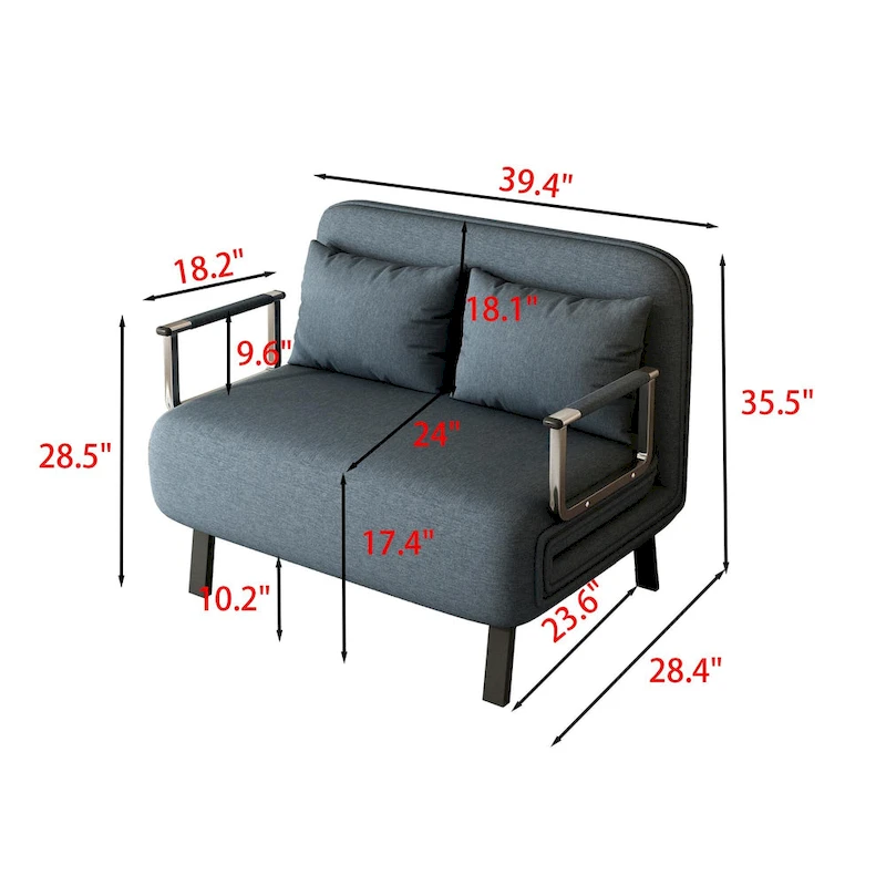 Convertible Tri-Fold Sofa Bed with Adjustable Backrest & Pillow
