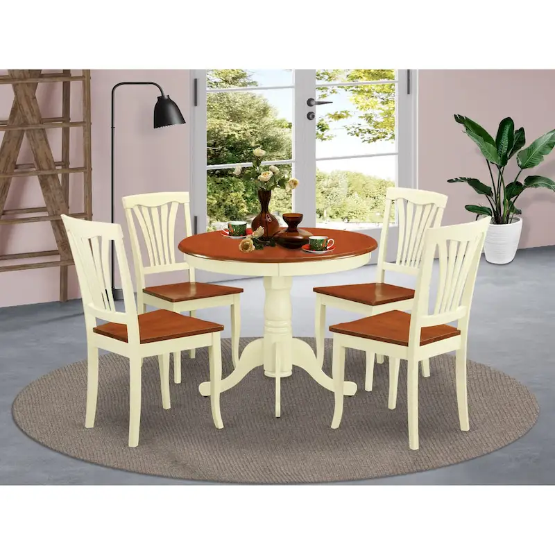Round Kitchen Dining Table with 4 Chairs, Buttermilk & Cherry