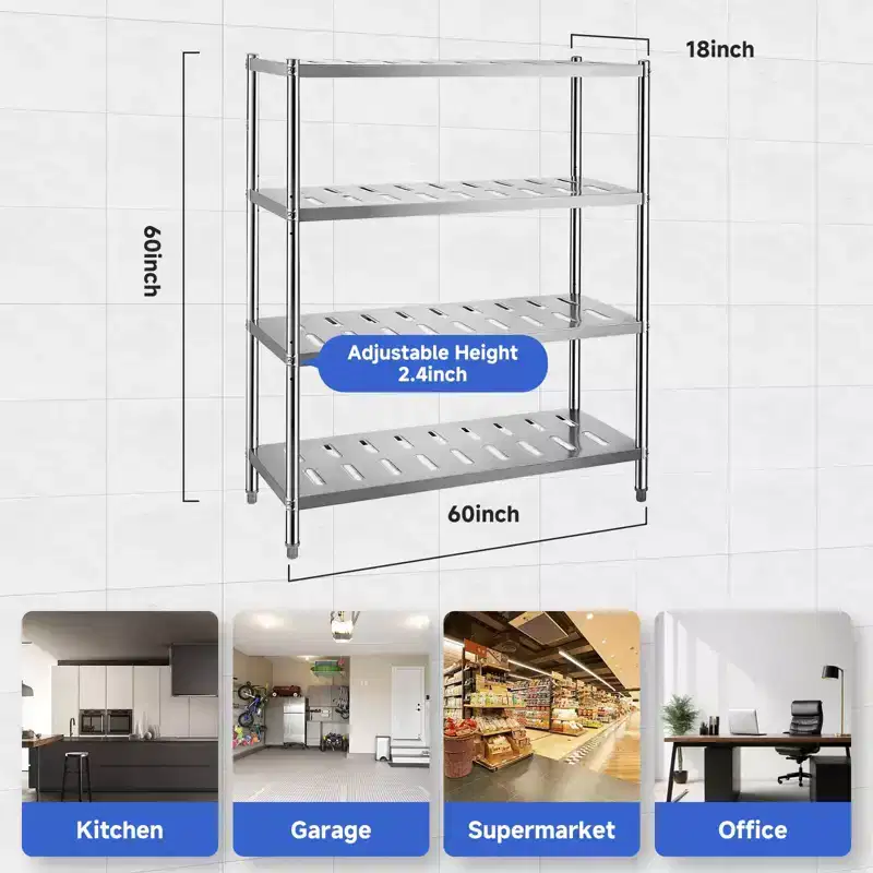 Stainless Steel Shelves,Storage Shelf Heavy Duty Adjustable Shelf Units Adjustable Height and Vent Holes for Kitchen Garage Office Restaurant