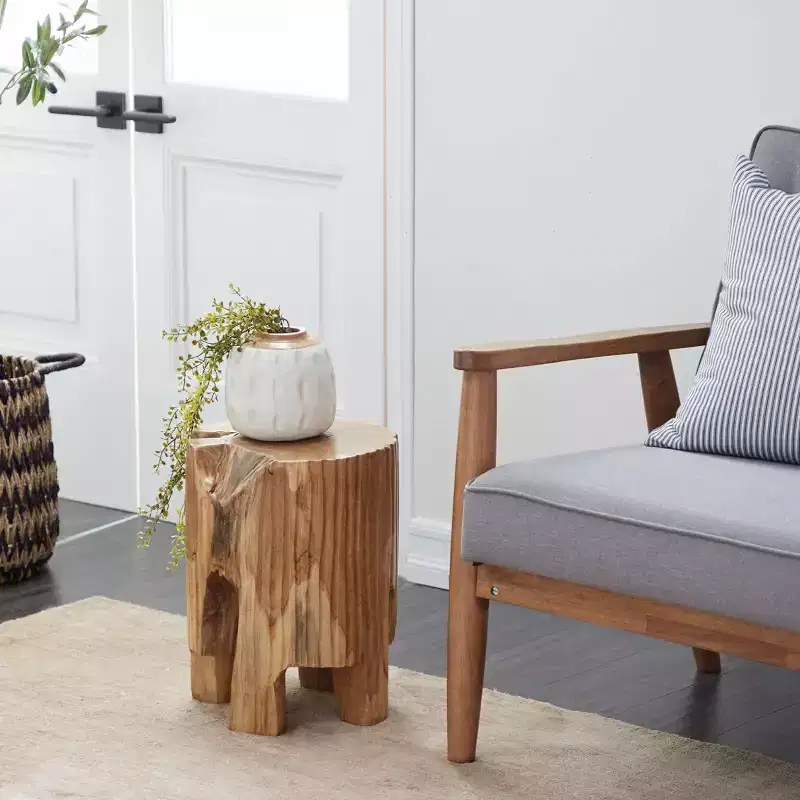 Contemporary Live Edge Teak Wood Stool Brown - Olivia & May: Handmade, No Assembly, Indoor Use