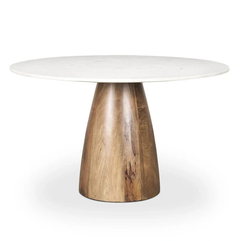 Allyson 48 Round Medium Brown w/ White Marble Pedestal Dining Table - 48.0L x 48.0W x 30.0H
