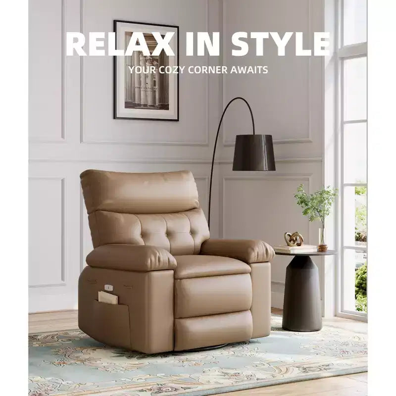 Extra-large massage and heated rocking chair, 360 rotating recliner, with remote control, cup holder and side pockets, ergonomically designed.