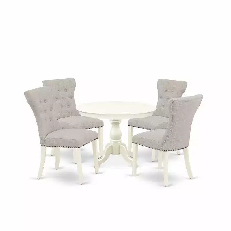 HomeStock Round Kitchen Table Set Modern Linen White