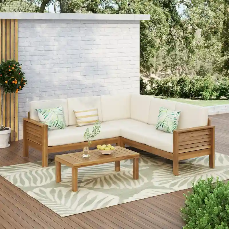 Christopher Knight Home - Mia 4-Pieces Acacia Wood Patio Chat Set