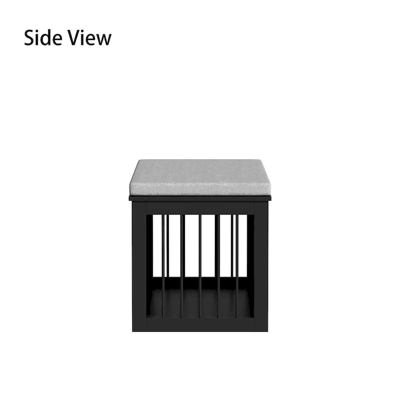 Black Wooden Dog Crate with Cushion Bench Top, Single Dog, 47.2