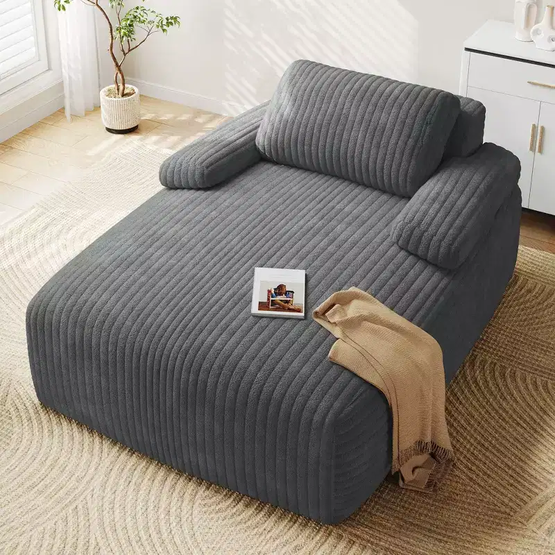 48-Inch Oversized Corduroy Chaise Lounge Chair, Indoor Boneless Sofa Bed, Grey