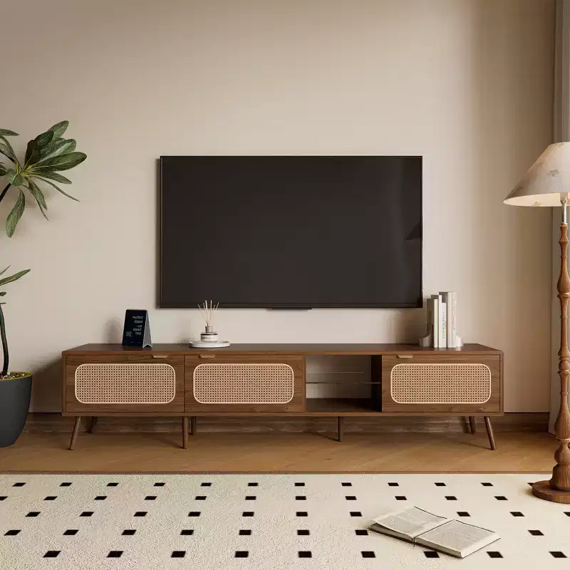 78 Inch Walnut Colored TV Stand for 75/80/85 Inches TVs Entertainment Center with Open Shelf for Living Room Bedroom