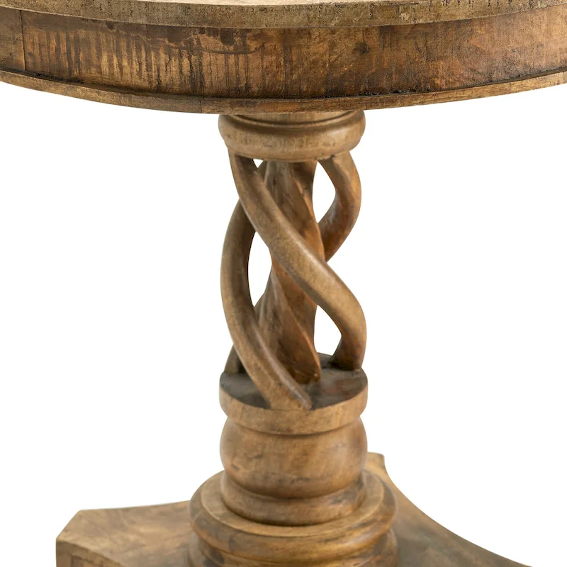 Mango Wood Round Twist Accent Table | 30