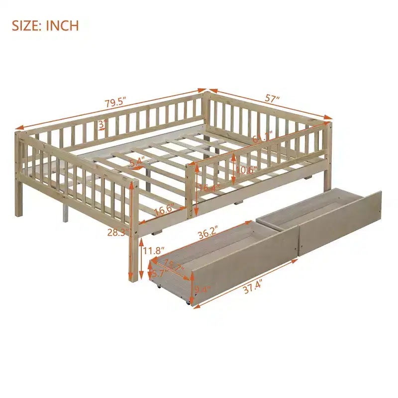Full Trundle beds for Kids, Daybed with Trundle, Wood Full Bed for Teens, Adults, No Box Spring Needed (White/Beige)