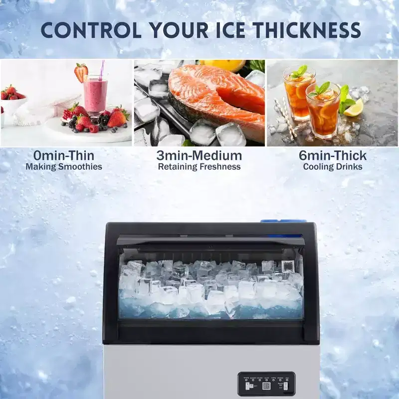 Commercial Ice Maker 120lbs/24H, Stainless Steel Undercounter Ice Machine with 33lbs Storage, 120V Single Inlet Ice Maker for Restaurant Bar Hotel
