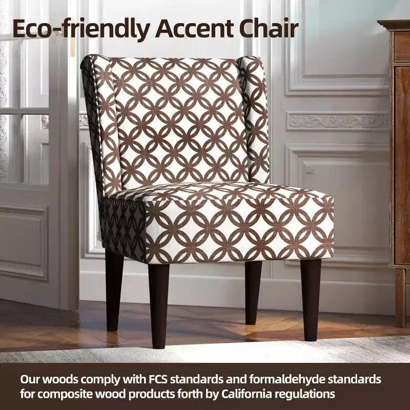 Mid-Century Wingback Fabric Accent Chair with 9