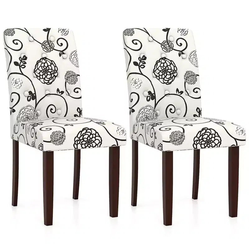 Costway Wooden Dining Chair Set of 2 w/Rubber Wood Legs Padded Seat S Springs High Back
