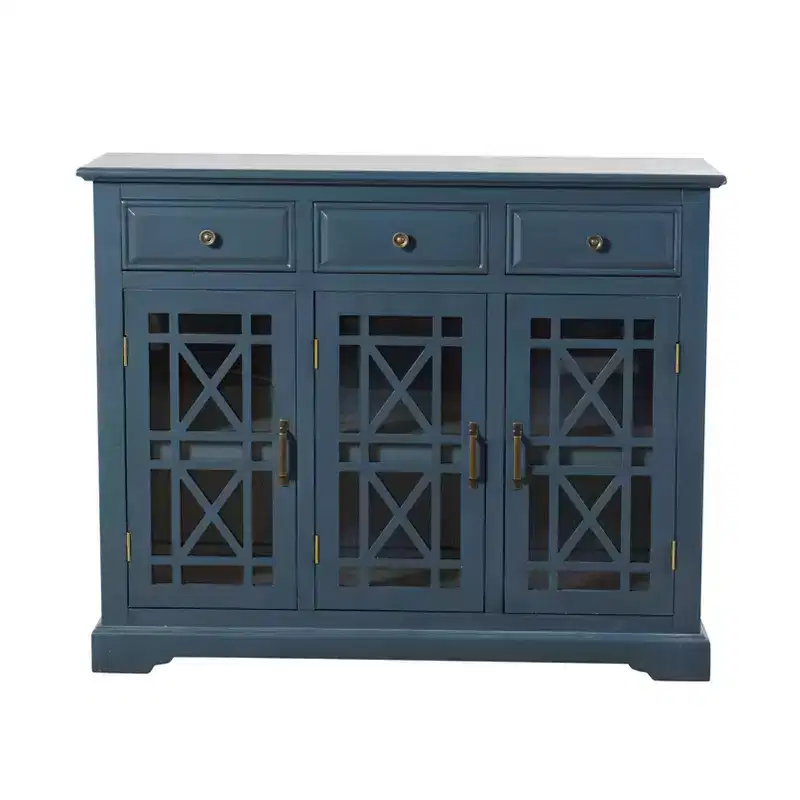 Stylecraft Archer Ridge Sideboard Dark Blue: Nautical Coastal Beach Style, Glass Doors, Fixed Shelves, No Assembly Required
