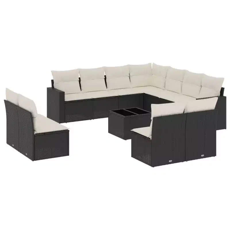 vidaXL Patio Sofa Set Black and Cream White