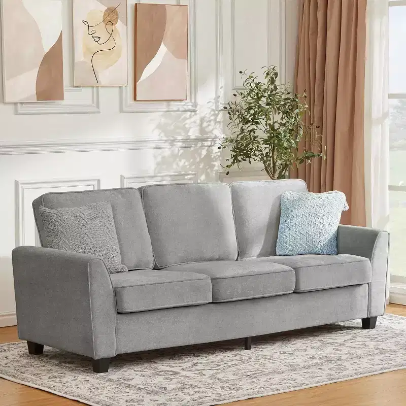 83 Modern 3-Seater Sofa, Deep Seat Chenille Couch with Washable Detachable Covers, Oversized Cloud Sofa for Living Room, Beige