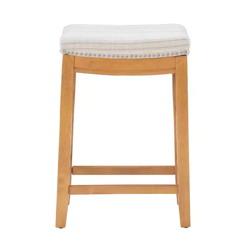 Counter Height Barstool Rustic Brown Natural Linen Upholstered Backless