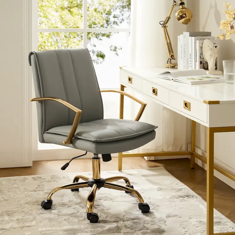 Modern Leather Rocking Office Chair with Metal Base