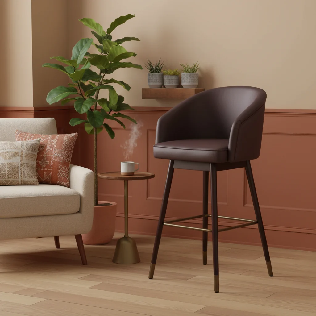 Upholstered Bar Height Dining Stool with Wood Frame
