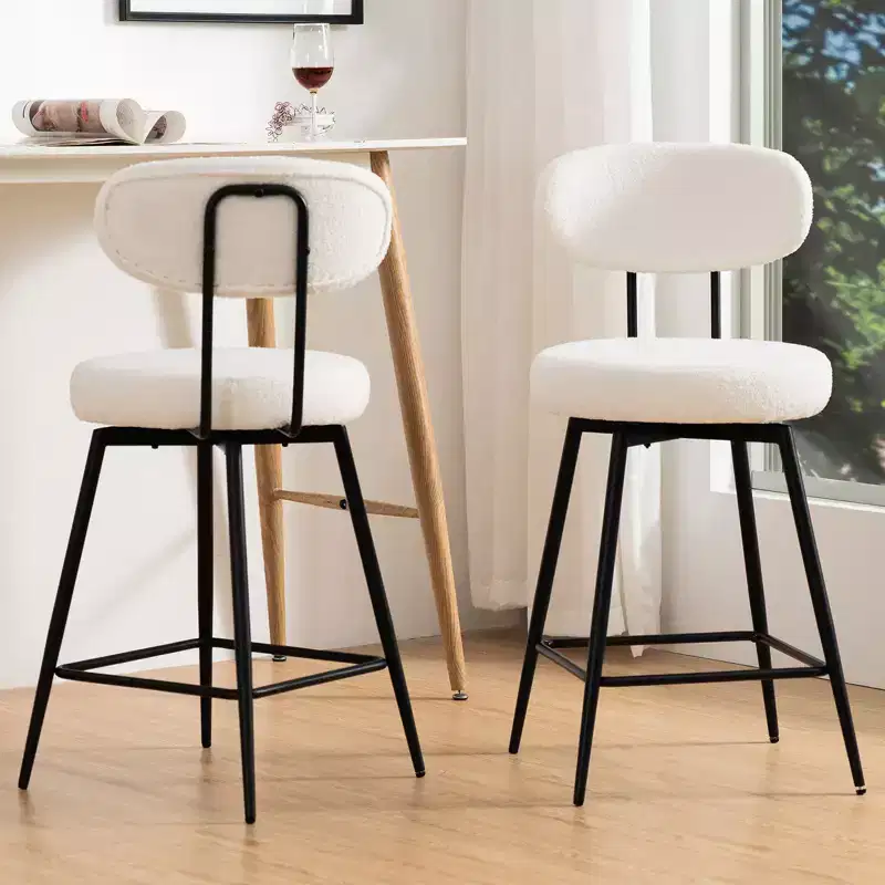 Set of 2 Upholstered Swivel Counter Height Barstools with Padded Seat