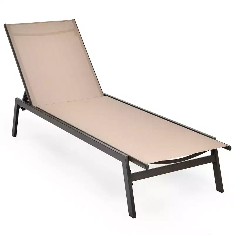 Costway Patio Lounge Chair Chaise Recliner Back Adjustable Garden Deck Brown\Black