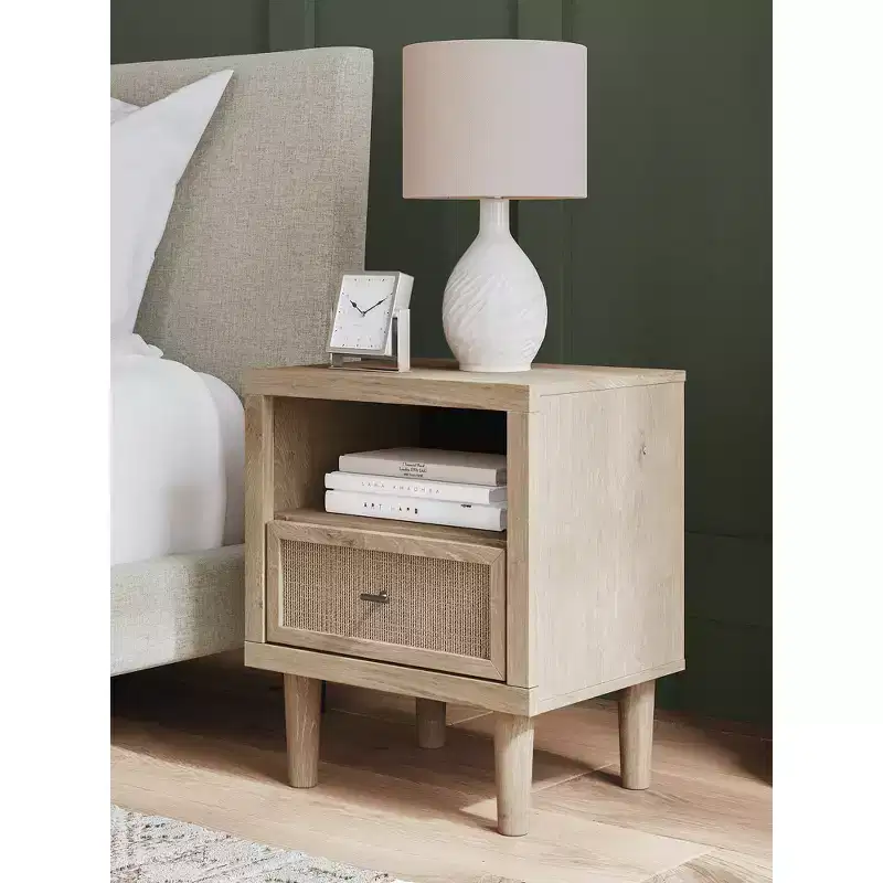 Modern Nightstand with USB and Wireless Charging – Two-Tone Brown