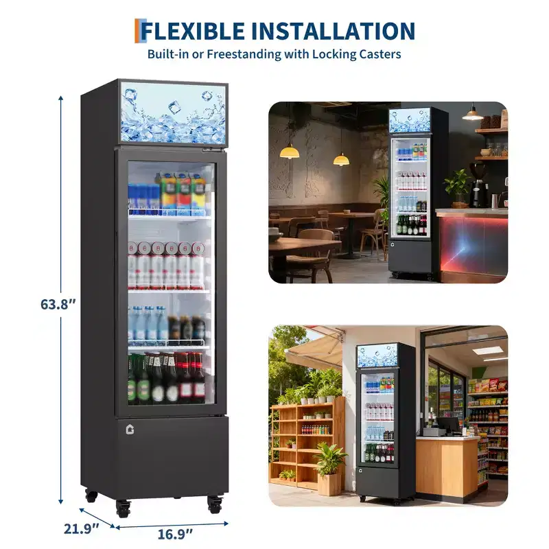 COZONY Glass Door Beverage Refrigerator, 6.1 Cu.ft Commercial Drink Cooler with Lightbox, No-Frost for Bar, Restaurant, Store