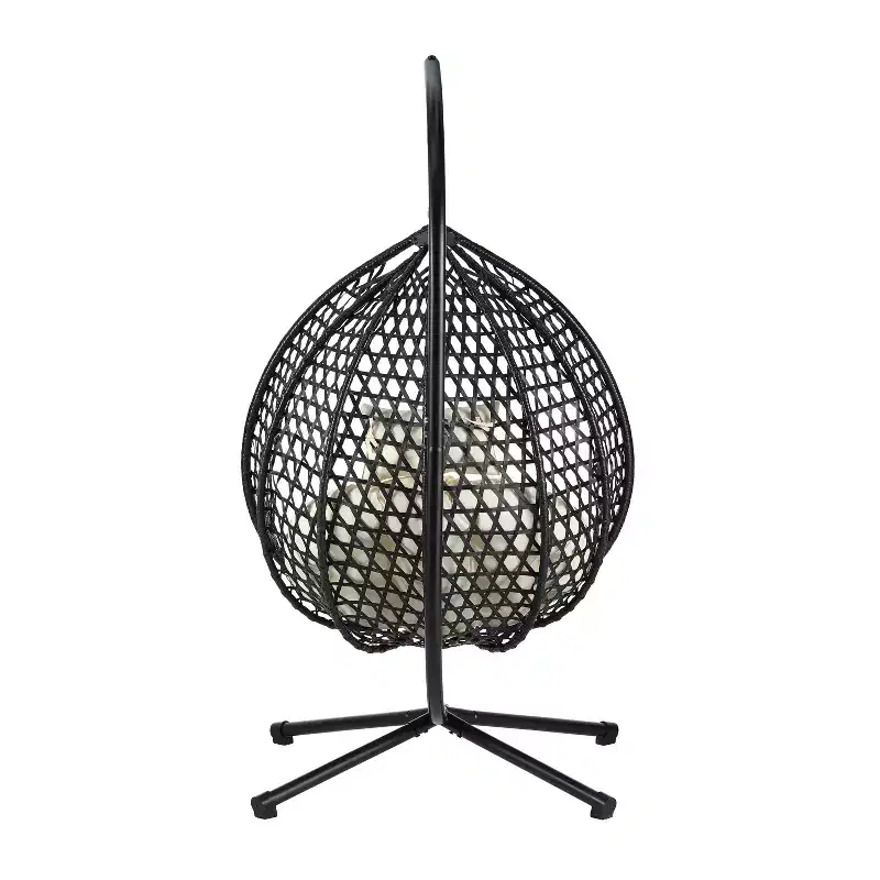 GDFStudio Anderson Hanging Egg Rattan Chair with Stand and Soft Removable Cushion