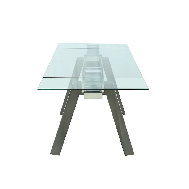 Extendable Glass Top Dining Table with Solid Wood Legs