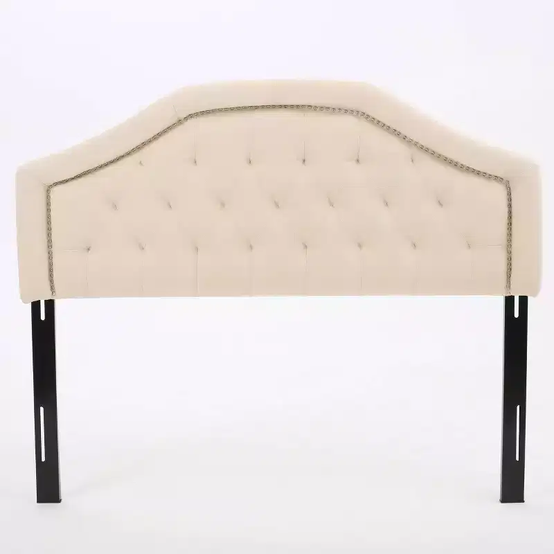 Button-Tufted Upholstered Headboard with Nailhead Accents, Full/Queen