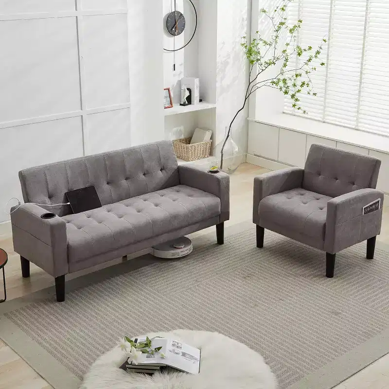 TYBOATLE 2-Piece Sofa Couch, Modern Linen Upholstered Sofa, 2-Piece Set (Loveseat & Chair) Sofa with Deep Seats for Living Room,Light Gray