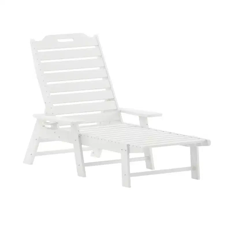 Flash Furniture Monterey Adjustable Adirondack Lounger with Cup Holder- All-Weather Indoor/Outdoor HDPE Lounge Chair