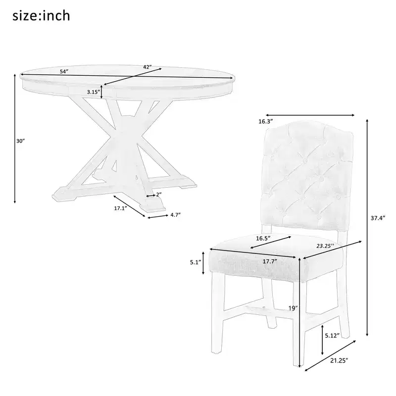Extendable Dining Table Set for 4, Wood Round Table with 4 Upholstered Chairs for Kitchen