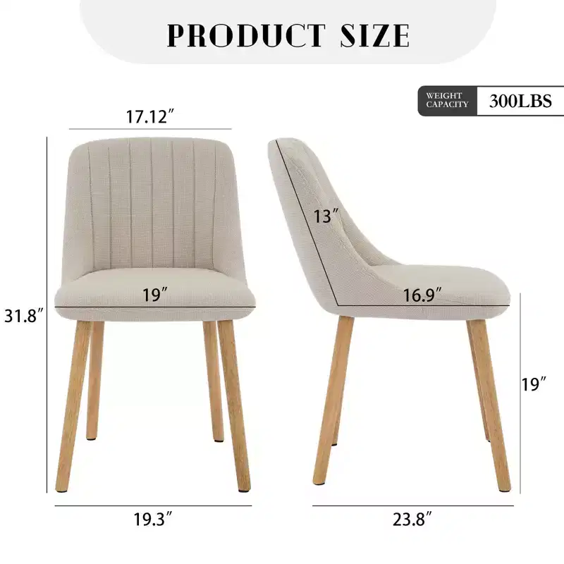 Dining Chairs,Modern Fabric Upholstered Kitchen Side Chairs, Backrest Dining Chairs with Oak Legs,Armless Dining Chair Set of 4 for Dining Room