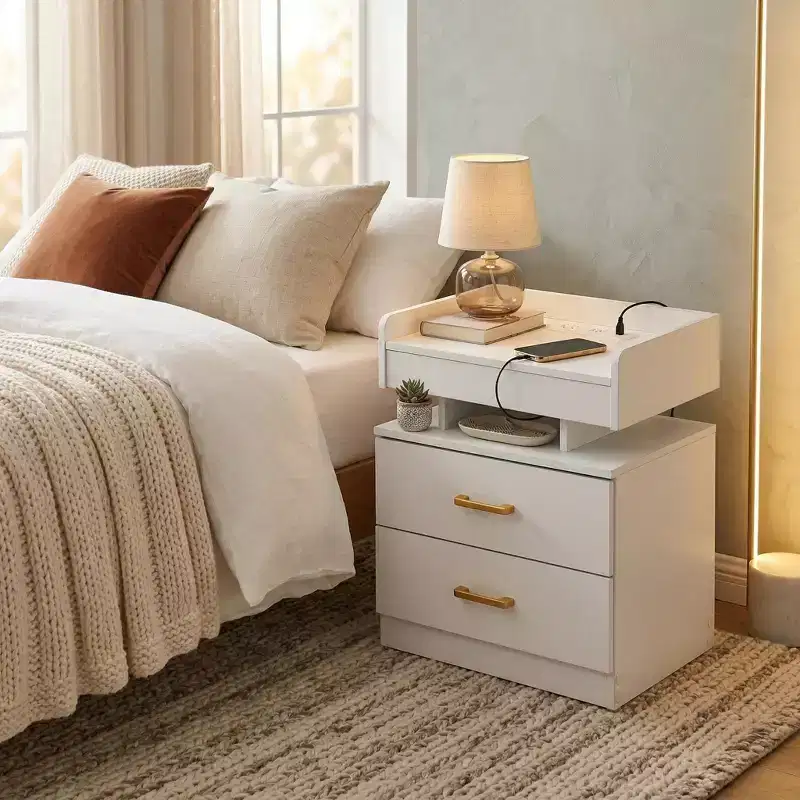 Floating Nightstand with LED Lights and USB Charging, 2-Drawer Bedside Table