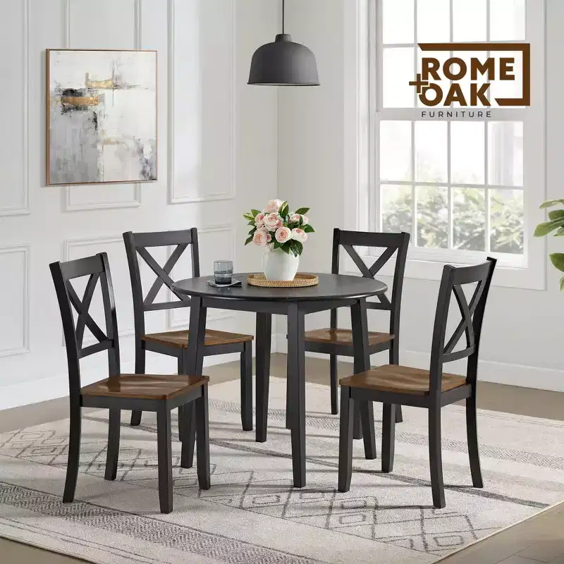 X-Back Farmhouse Wooden Kitchen Dining Chair in Black/Brown