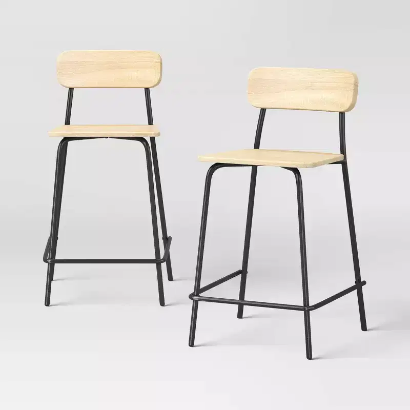 Set of 2 24" Wood with Metal Base Counter Stool with Footrest Natural - Room Essentials™