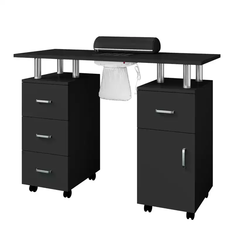 Manicure Table Nail Desk for Nail Tech, Nail Table Station with Dust Collector, Beauty Salon Workstation with Locking Castors & Wrist Cushion