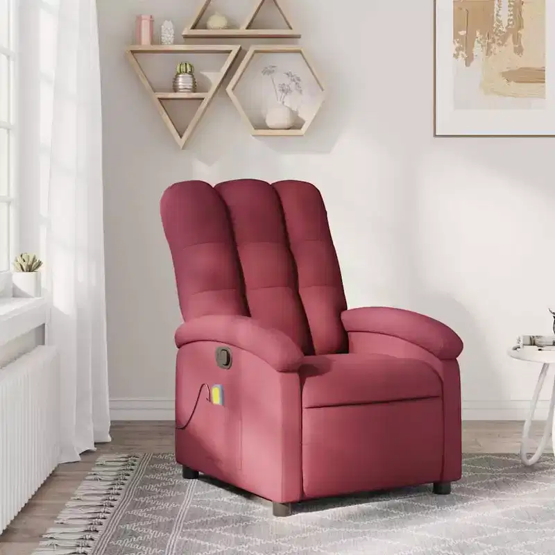 vidaXL Burgundy Fabric Massage Recliner Chair - Manual Recline, Vibration, Padded Comfort, Side Pocket, Durable Frame