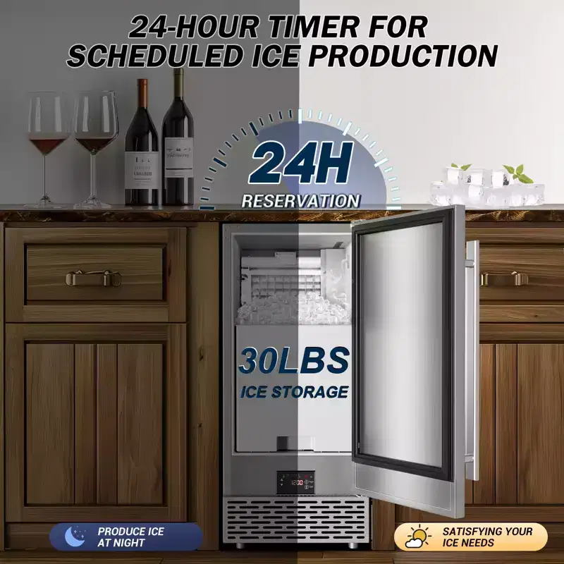 Denjol Commercial Ice Maker (15-Inch, 120 lb/24H Full Cubes) - Freestanding/Built-in Design