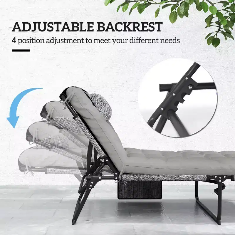 Folding Chaise Lounge Pool Chair with 4-level Reclining Back, Cushion, Side Pocket, Headrest