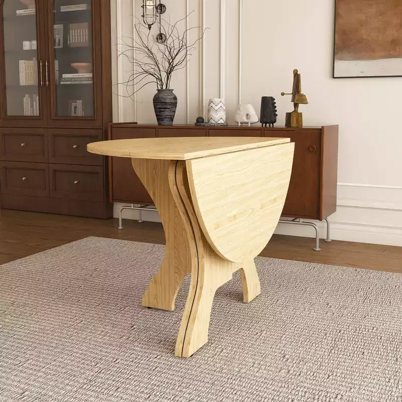 MAYEERTY Foldable Round Dining Table, Space-Saving MDF Kitchen Table with Wild Oak Veneer, Indoor-Outdoor Multi-Purpose Table