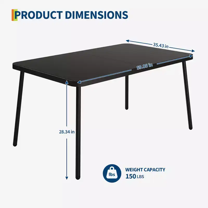 Iron Dining Table - Built-In Tempered Glass Tabletop, Cut-Off Design, Durable Metal Frame, Modern Glass Top Dining Table