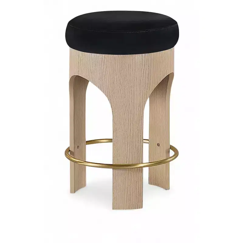 Meridian Furniture Bocceli Natural Finish Velvet Upholstered Counter Stool
